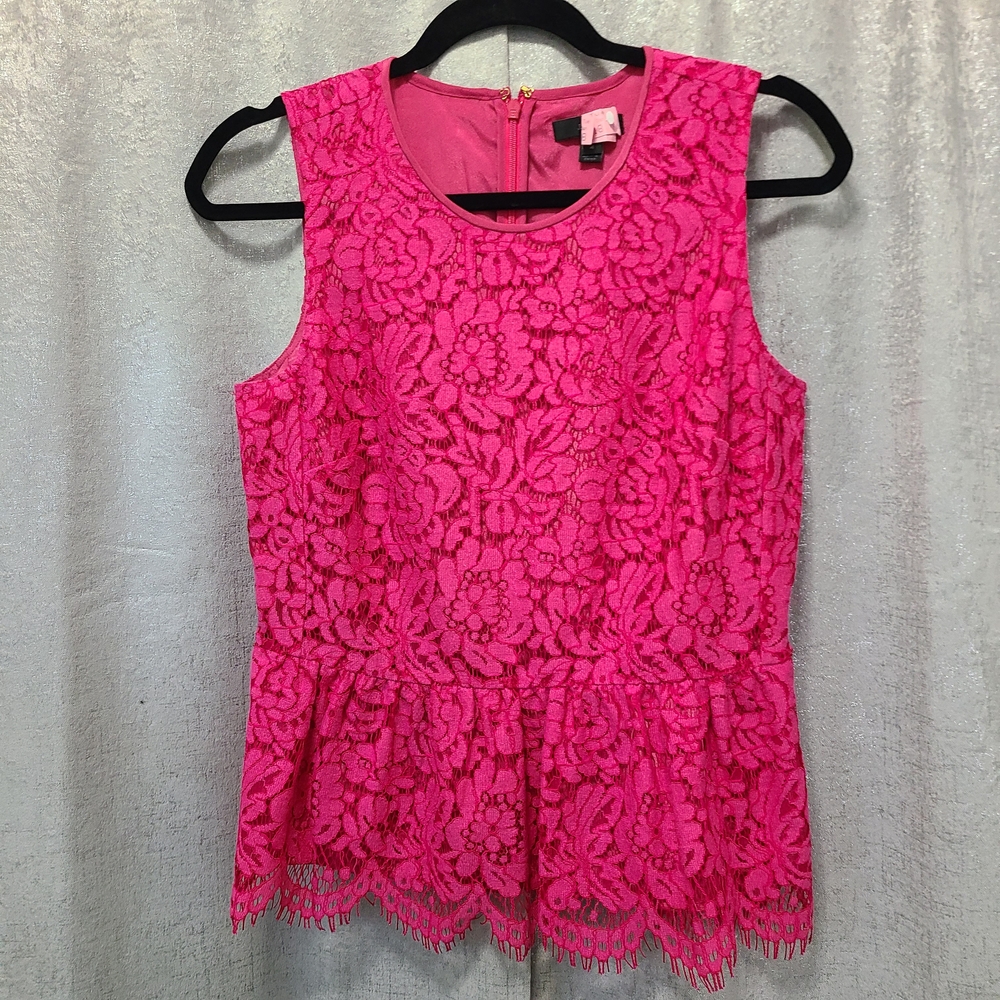J. Crew Pink Peplum Embellished Blouse‎ Sz 4